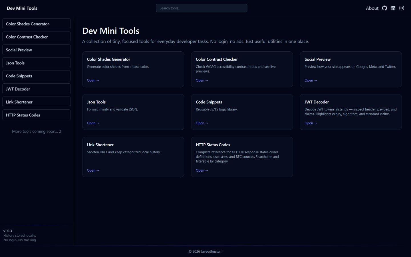 DevTools Hub live product screenshot